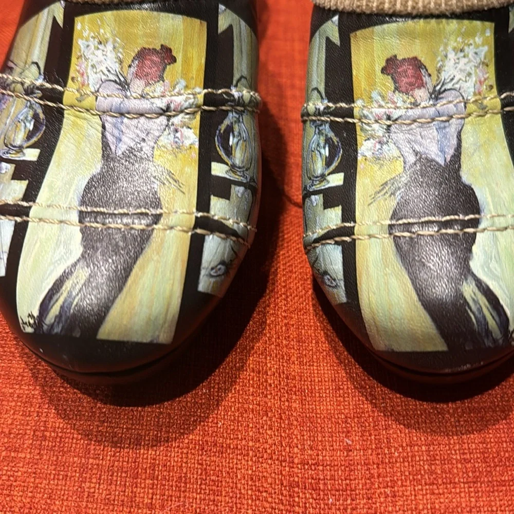 Icon wearable art painted lady mules. Elegant woman & surreal still life image. - Picture 8 of 9